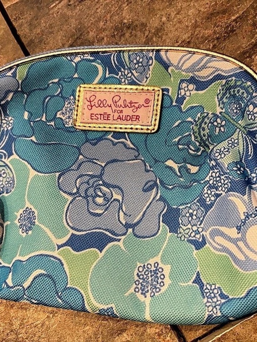 Lily Pulitzer for Estée Lauder Floral Cosmetic Pouch in Blue & Green - Picture 1 of 3